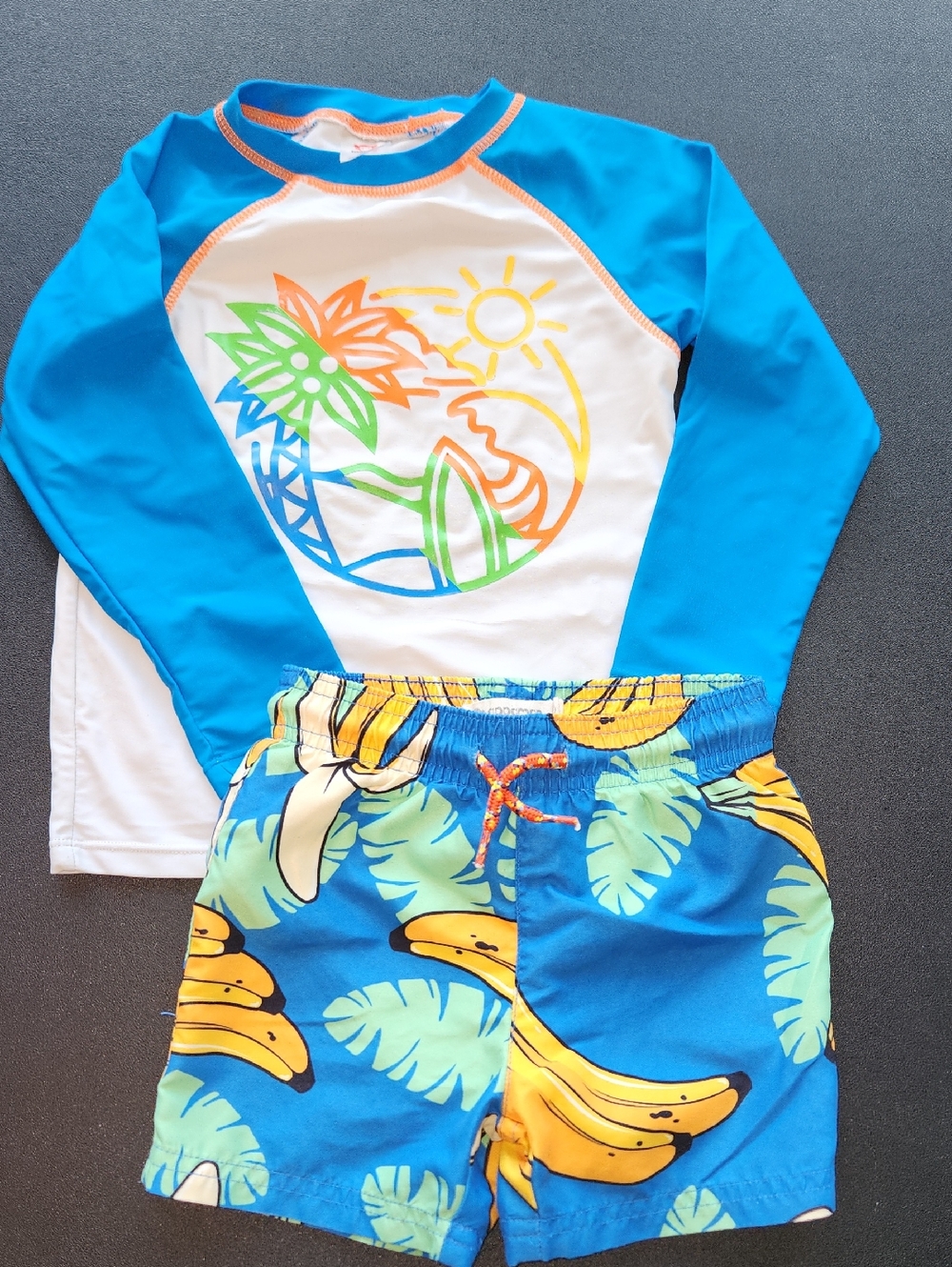 Appaman Blue and White Rashguard Set with Yellow Banana Print Size 3T